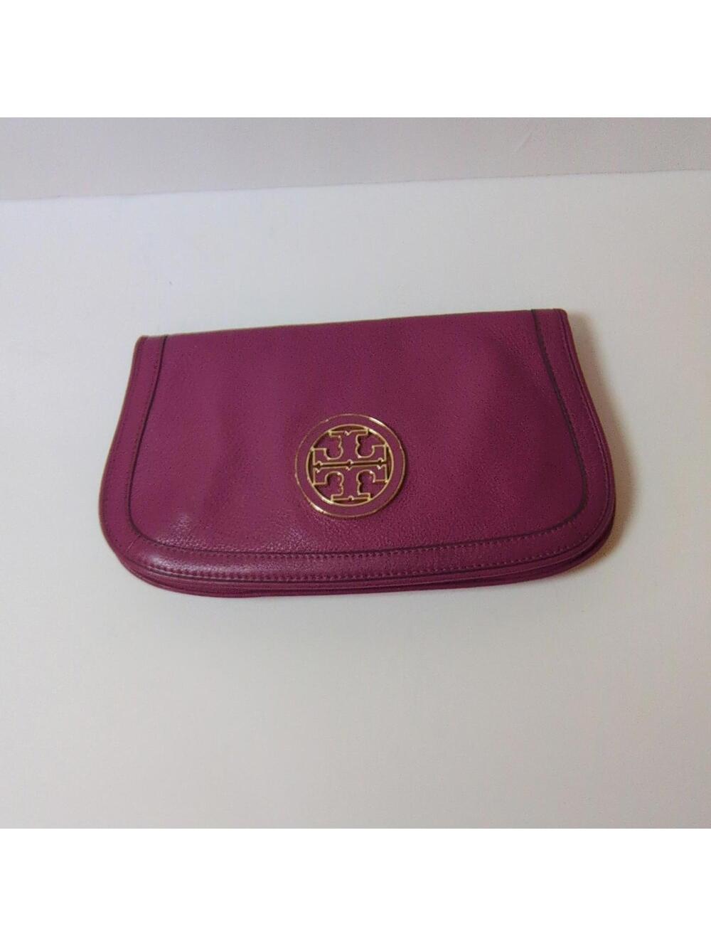 Tory Burch Pebbled Purple Shoulder Bag with Gold Logo Chain & Detachable Strap